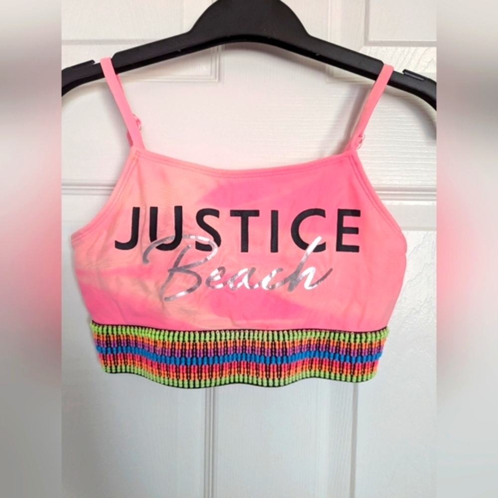 Justice Beach Girls (Size 12/14 - Large) Pink Colorful Bikini/Crop Top